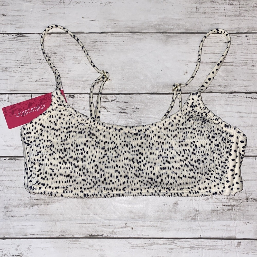 Xhilaration‎ Bikini Top Womens M Cream Black Dalmatian Leopard Polka Dot Swim M